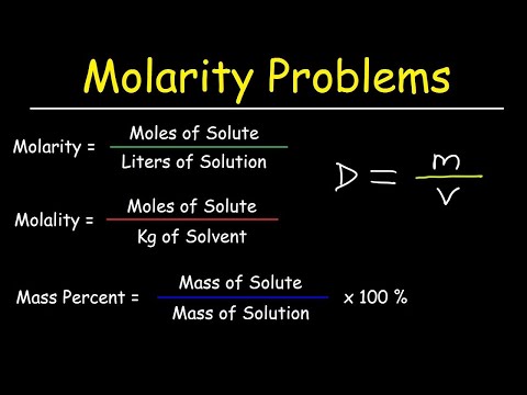 Molarity, Molality, Volume & Mass Percent, Mole Fraction & Density - Solution Concentration Problems