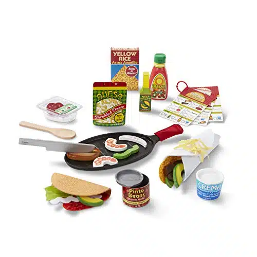 Melissa &Amp; Doug Fill &Amp; Fold Taco &Amp; Tortilla Set, Pieces Â Sliceable Wooden Mexican Play Food, Skillet, And More   Pretend Play Kitchen Toy For Kids Ages +