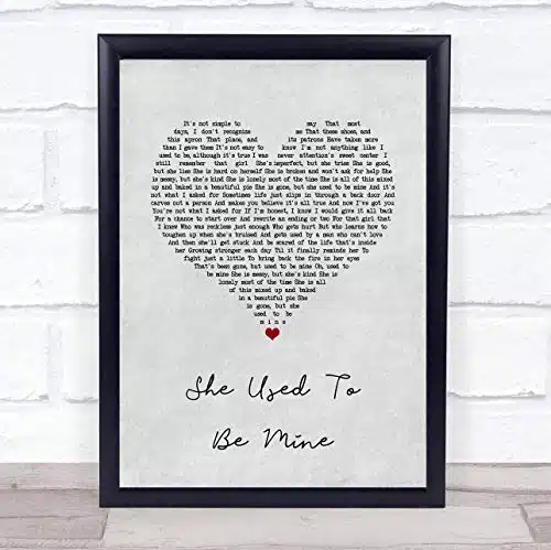 She Used To Be Mine Grey Heart Song Lyric Quote Music Poster Gift Present Wedding Song Art Print