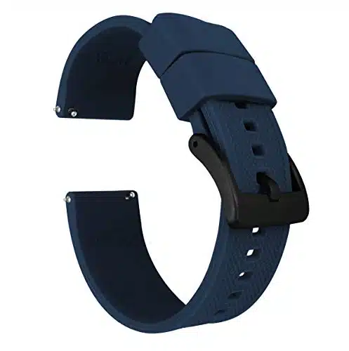 BARTON WATCH BANDS Quick Release Elite Silicone Watch Bands, Navy Blue & Black PVD Buckle, mm