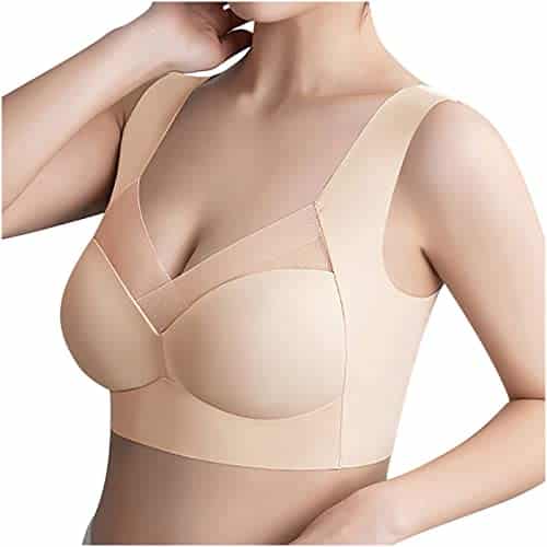 Black Of Friday Deals Sports Bra For Women Sexy Wireless Push Up Lace Bras Tank Top Bra Seamless Comfortable Full Coverage T Shirt Bra Bras For Teens Khaki L