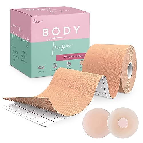 Boob Tape Boobtape For Breast Lift  Includes Nipple Covers  Body Tape For Push Up &Amp; Shape  Works Great With Sticky Bra Backless Bra Or Strapless Bra  Waterproof Sweat Proof Bob Tape