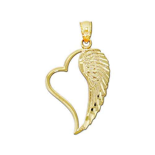 Charm America   Gold Angel Wing Inside Heart Charm   Karat Solid Gold