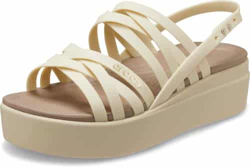 Crocs Women'S Brooklyn Low Strappy Wedges Sandal, Bone, Numeric_