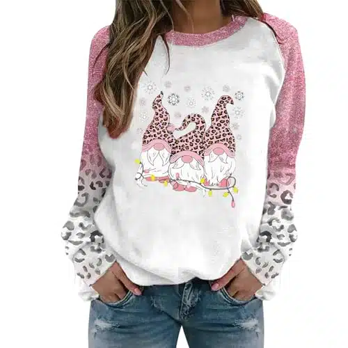 Dolkfu Black Of Friday Sales Now Funny Christmas Sweater Christmas Shirt For Women Christmas Tree Leopard Graphic Sweatshirts Long Sleeve Merry Christmas Pullover Pink Xxl