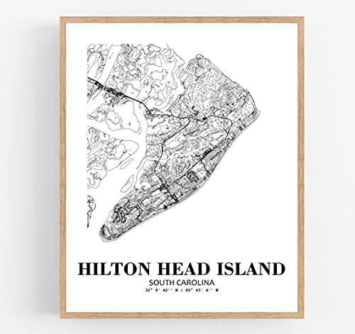 Eleville Xunframed Hilton Head Island South Carolina City View Abstract Road Modern Map Art Print Poster Wall Office Home Decor Minimalist Line Art Hometown Housewarming Wgn