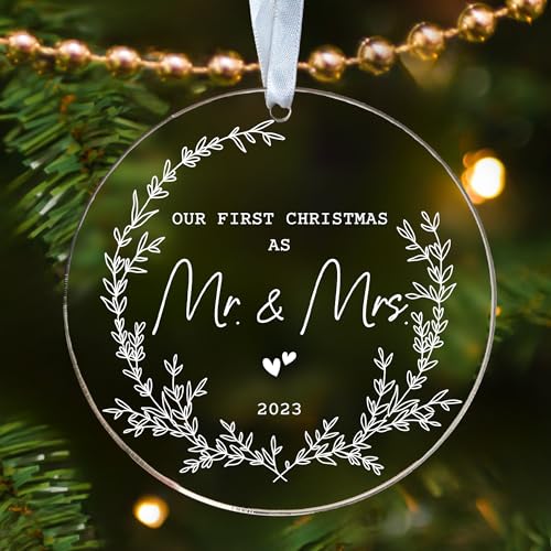 First Christmas Married Ornament   Mr And Mrs Gifts For Just Married   Newlywed Gifts For Couples, Married Couple Gifts, Newly Married Couples   St Year Married Christmas   Acrylic Ornament