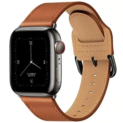 POWER PRIMACY Leather Bands Compatible with Apple Watch Band mm mm mm mm mm mm mm, Genuine Leather Strap Compatible for Women Men iWatch Ultra SE Series (BrownBlack)