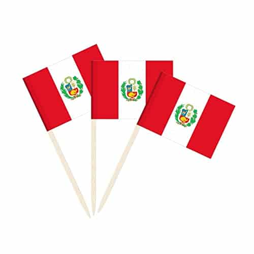 Pack Peru Flag Peruvian Toothpick Flags, Cocktail Picks Mini Stick Cupcake Toppers Country Picks Party Decoration Celebration Cocktail Food Bar Cake Flags (Peru)