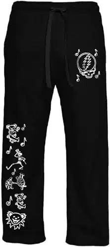 Ripple Junction Grateful Dead Men'S Lounge Pants Sleep Pajama Bottoms Dancing Bears Skeleton Terrapin Stealie Logos Xl Black