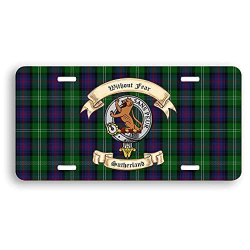 Scottish Sutherland Clan License Plate   Show Your Sutherland Clan Crest And Motto On Your Sutherland Clan Tartan