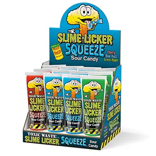 Toxic Waste Slime Licker Squeeze Sour Candy  Count Display  With Blue Razz, Cherry, And Green Apple Flavors   Oz Tubes