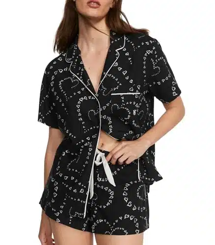 Victoria'S Secret Flannel Short Pajama Set, Pj Set For Women, Piece Lounge Set Pjs, Flannel Pajamas Women, Women'S Sleepwear, Black (S)