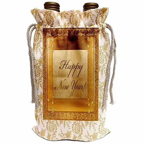 Drose Image Of Happy New Year In Elegant Pine Cone, Berry Frame, Gold   Wine Bags (Wbg__)