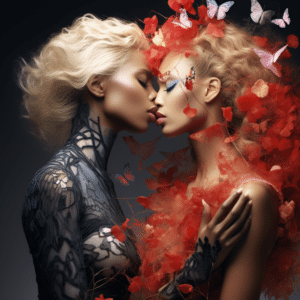 two female supermodels kissing