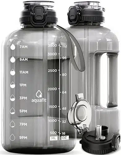 Aquafit Gallon Water Bottle With In Straw &Amp; Chug Lid   Gallon Water Bottle With Time Marker And Handle   Bpa Free Gallon Water Jug   Oz Large Water Bottles   Hydration Packs (Gray)