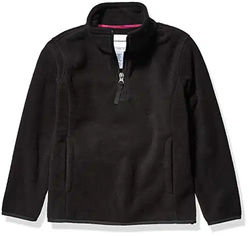 Amazon Essentials Girls' Quarter Zip Polar Fleece Jacket, Black, Large