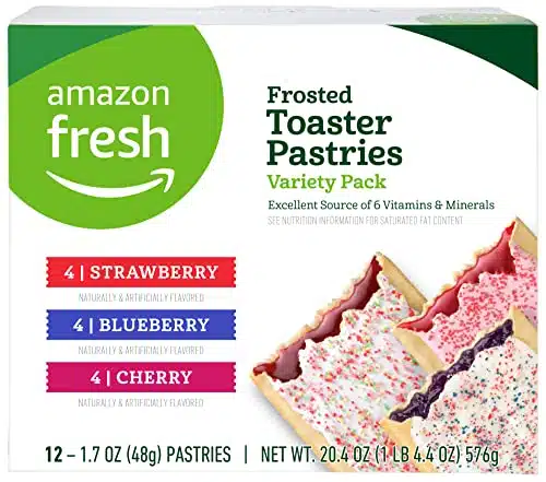 Amazon Fresh   Toaster Pastries Variety Pack (Strawberry, Blueberry, Cherry), Ct