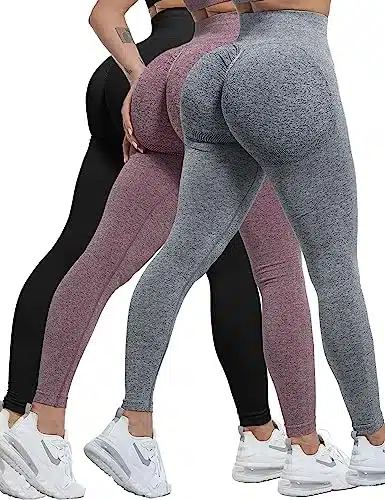 Chrleisure Piece Butt Lifting Leggings For Women, Gym Workout Scrunch Butt Seamless Yoga Leggings (Black, Dgray, Burgundy, L)