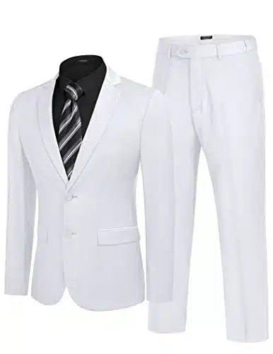 Coofandy Men'S Piece Suits Slim Fit Button Dress Suits Tuxedo Jacket Blazer Suit For Wedding Dinner Prom White