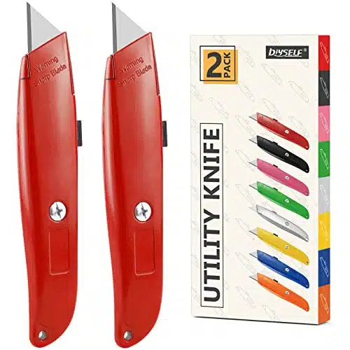 Diyself Pack Utility Knife Box Cutter Retractable Blade Heavy Duty(Red)