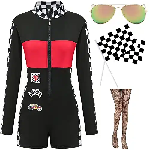 Ebytop Race Car Driver Costume Women,Halloween Sexy Racecar Jumper With Nascar Flag,Pit Crew For Talladega Nights Racing,L