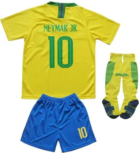 Fpf Brazil #Home Neymar Kids Soccer Football Jersey Gift Set Youth Sizes (Home, Years) Yellow