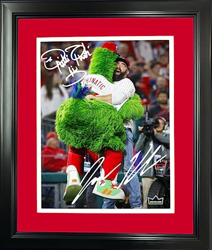 Framed Phillie Phanatic &Amp; Jason Kelce Dual Facsimile Laser Engraved Signature Auto Philadelphia Phillies Xbaseball Photo Hofsm Holo