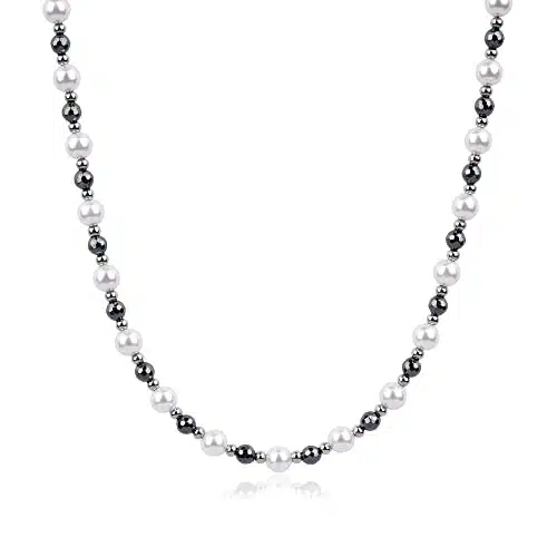 Gavu Stainless Steel Hematite Pearl Beaded Necklace For Men