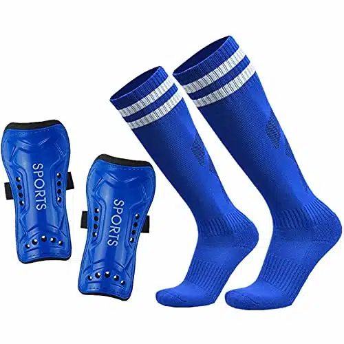 Geekism Soccer Shin Guards For Youth Kids Toddler, Protective Soccer Shin Pads &Amp; Socks Equipment   Football Gear For Years Old Children Teens Boys Girls (Blue, Large)