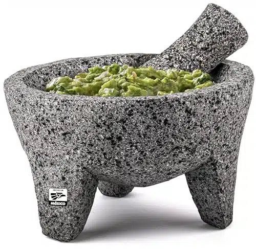 Genuine Handmade Mexican Mortar And Pestle, Molcajete De Piedra Natural Volcanica Stone, Heavy &Amp; Durable, Perfect For Homemade Salsas, Guacamole, And Other Molcajete Plates  Made In Mexico (Inches)