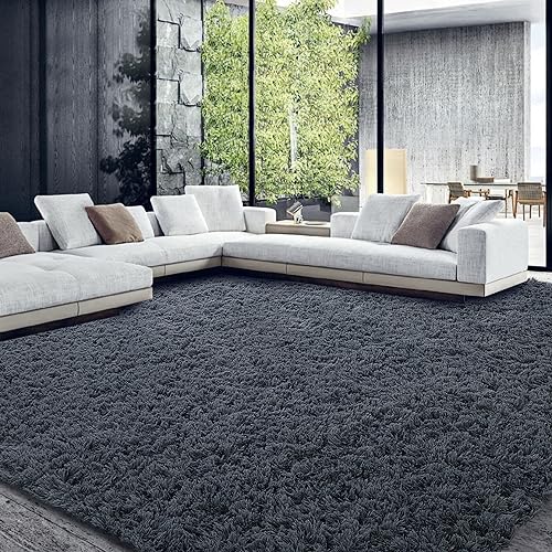 Hombys Shaggy Area Rug Xfeet, Ultra Fuzzy Large Plush Faux Fur Carpet For Living Room Bedroom, Non Skid Fuzzy Rug For Kids Playroom Home Decor, Dark Grey