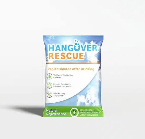 Hangover Rescue   Most Comprehensive Post Party Aid   Rapid Rehydration, Mineral And Vitamin Replenishment  Liver Detox   Natural And Vegan Pills   Pack ()