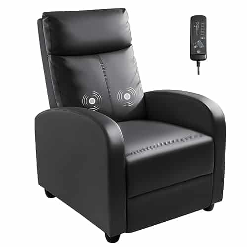 Homall Massage Recliner Chair, Recliner Sofa Pu Leather For Adults, Recliners Home Theater Seating With Lumbar Support, Reclining Sofa Chair For Living Room (Dark Black, Leath