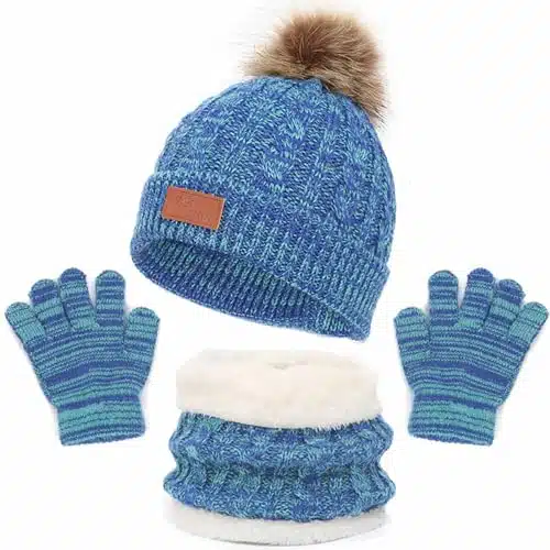 Homisy Black Sale Friday Kids Cyber Sales Monday Lightning Sale Deals Today Toddler Hat Scarf Gloves Sets Knitted Gloves Warm Beanie Cap Pompom Collar Warmer Mittens For Cold Weather Piece