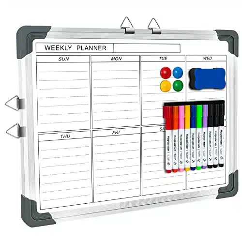 Huspossesser White Board, Weekly Dry Erase Board X, Double Sided Magnetic Calendar Whiteboard, Portable Dry Erase Calendar For Wall And Desktop With Fine Tip Markers, Magnets, Eraser And Hooks