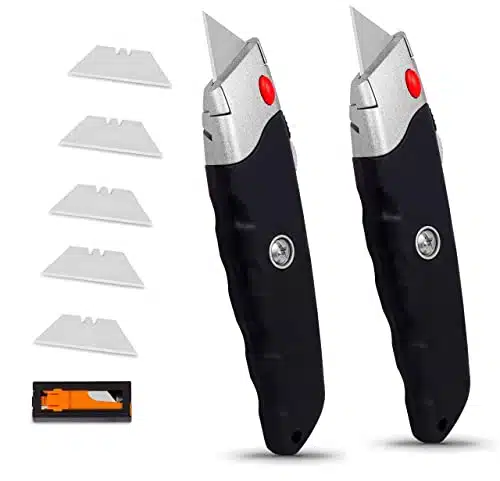 Internet'S Best Premium Utility Knife  Box Cutter  Set Of  Retractable Blade  Rubber Handle  Utility Knives Included