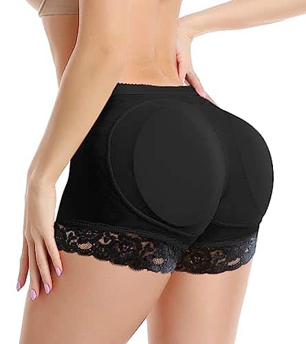 Kiwi Rata Womens Seamless Butt Lifter Padded Lace Panties Enhancer Underwear,Black,Large