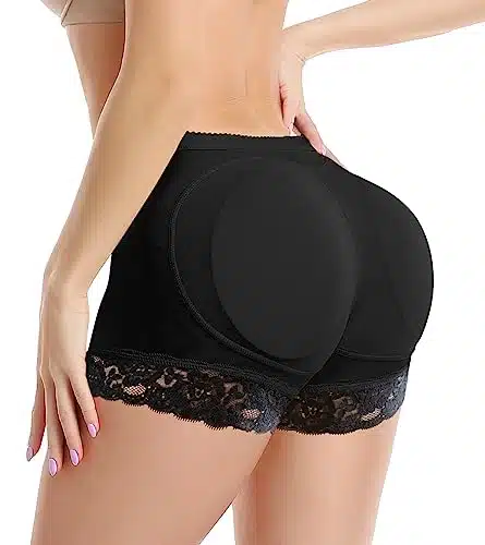 Kiwi Rata Womens Seamless Butt Lifter Padded Lace Panties Enhancer Underwear,Black,Large