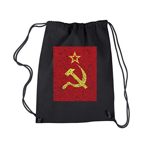 La Pop Art Drawstring Word Art Backpack   Lyrics To The Soviet National Anthem   Black