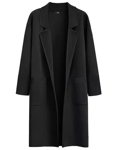 Lillusory Trench Coats For Women Black Jacket Fall Long Dress Coat Trendy Knit Cardigan Sweater Winter Clothes