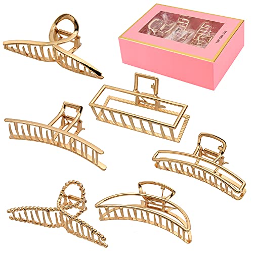 Lukacy Pack Large Metal Hair Claw Clips   Inch Big Gold Hair Clips,Perfect Jaw Hair Clamps For Women And Thinner,Thick Hair Styling,Strong Hold Hair,Fashion Hair Accessories (Style )