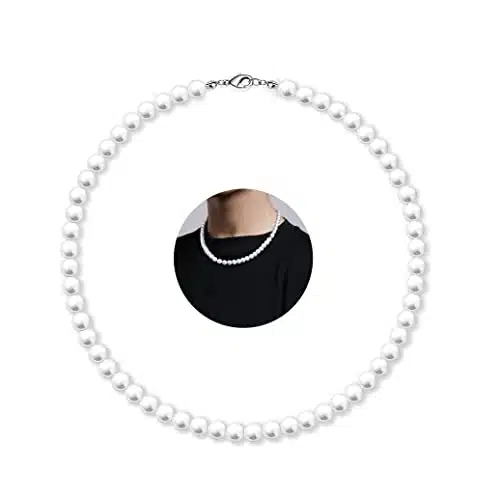 Mjartoria Pearl Necklace For Men, '' Pearl Necklaces For Women, Mm White Pearl Choker Necklace Trendy Jewelry Gifts For Women Men Teens