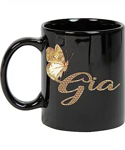 Maynard Ruiz Coffee Mug Personalized Gia Name Customized Mug With Name Gold Butterfly Text Mug Gift For Women, Her, Girl Oz Black Mug