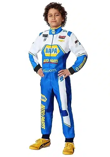 Nascar Kids Chase Elliott Suit Boys, Blue Race Car Driver Halloween Costume Medium