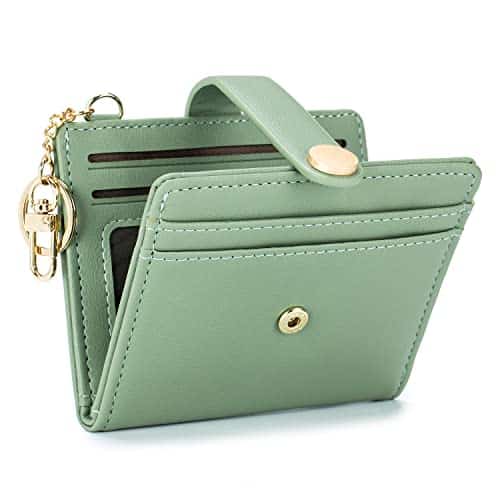 Poiugoya Slim Wallet For Women, Leather Bifold Rfid Blocking Credit Card Holder With Keychain, Zipper Coin Pocket &Amp; Id Window