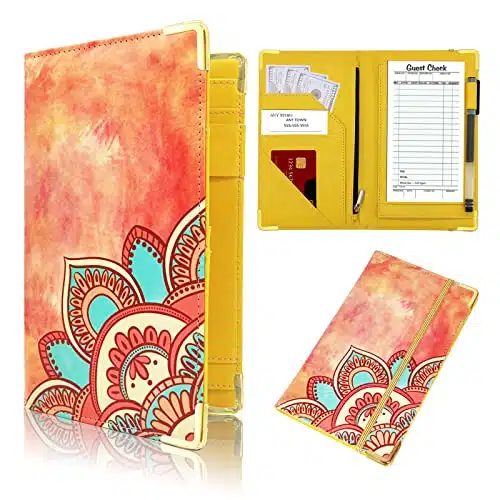 Server Book, Cutaswish Server Books For Waitress Cute,Waiter Receipt Book, Pu Leather Waitress Book With Zipper Pocket, Waitress Accessories(Orange Mandala)