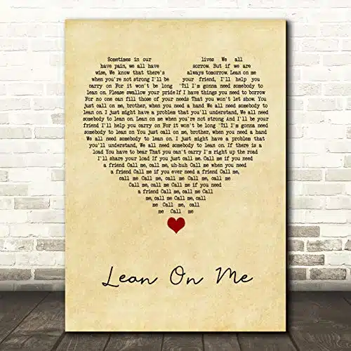 The Card Zoo Lean On Me Vintage Heart Song Lyric Quote Music Print