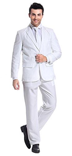 U Look Ugly Today Men'S Party Suit Solid Color Prom Suit For Themed Party Events Clubbing Jacket With Tie Pants White Medium