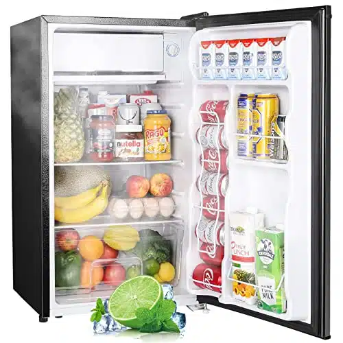 Upstreman Cu.ft Mini Fridge With Freezer, Single Door, Adjustable Thermostat, Refrigerator For Dorm, Office, Bedroom, Black Br